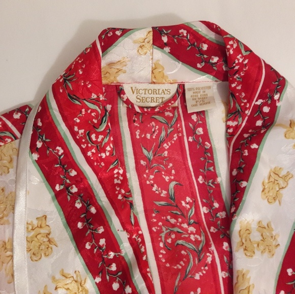 Victoria Secret Red, Gold & White Satin Long Robe - Picture 2 of 3
